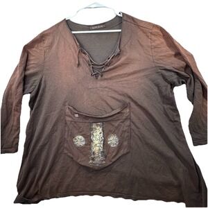 VTG Blue Fish Hand Painted Top Womens 2 XL Art to Wear Lagenlook 1998